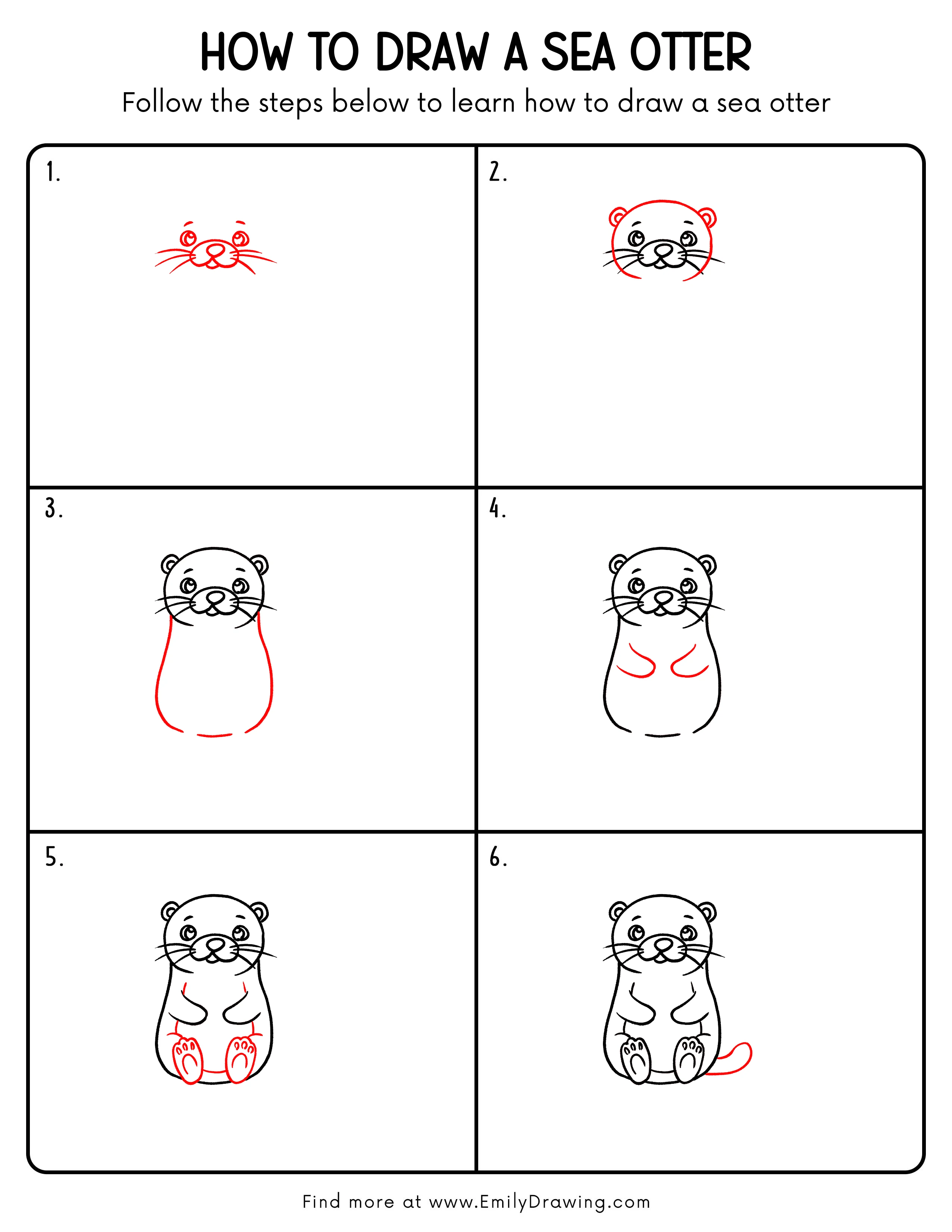 Printable Sea Otter Drawing Guide
